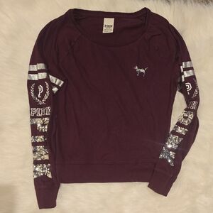 PINK Victoria's Secret Maroon Sequin Logo Sweatshirt